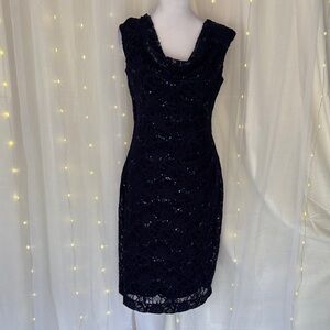Lauren Ralph Lauren Navy Lace Sequin Midi Dress